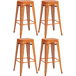 Decoshop26 Set de 4 tabourets de bar avec repose-pieds design industriel empilable en métal perforé orange 10_0004512