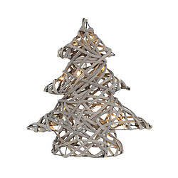 ECD Germany Arbre de Noël Décoratif à LED avec 15 LED Blanc Chaud, 30 cm de Haut, Métal/Aspect Rotin Tressé, Fonctionne avec Piles, Décoration à Minuterie, Sapin de Noël avec Guirlande Lumineuse