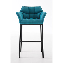 Decoshop26 Tabouret de bar chaise haute de comptoir couture carrées assise en tissu turquoise 4 pieds stables en métal noir 10_0004707