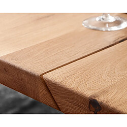 Avis Table à manger en bois massif avec dessus en V - L.180 x H.77 x P.90 cm -PEGANE-