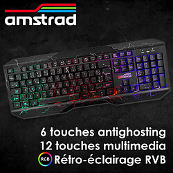 Pack Pro Gamer AMSTRAD HUNTERS 5 pièces: Clavier, Souris & tapis, Casque & adaptateur. Retro-éclairage RVB. AZERTY & USB