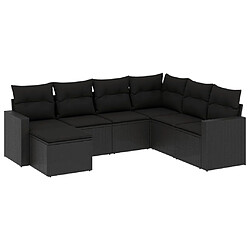 vidaXL Salon de jardin 7 pcs avec coussins noir résine tressée