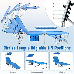 Helloshop26 Chaise longue pliante inclinable avec auvent rotatif à 360° charge 150kg bain de soleil réglable à 5 positions métal antirouille bleu 20_0008176