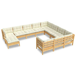 Maison Chic Salon de jardin 11pcs + coussins - Mobilier/Meubles de jardin - Table et chaises d'extérieur crème bois de pin -MN73010