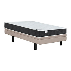 Vente-Unique Lit électrique de relaxation déco + matelas ressorts ensachés et mémoire de forme - 90 x 200 cm - Tissu - Beige - RIZALI de DREAMEA