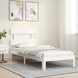 Avis Maison Chic Lit adulte - Cadre Structure de lit avec tête de lit Contemporain blanc 90x200 cm bois massif -MN68600