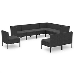 vidaXL Salon de jardin 9 pcs avec coussins Résine tressée Noir