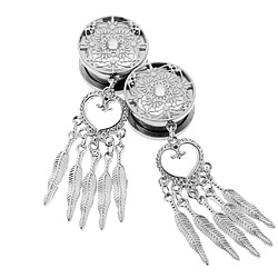 Dreamcatcher Cute Feather Pendant Dangle Ear Blane Tunnel Crystal Gauge 14mm pas cher