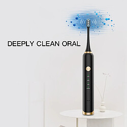 Universal Brosse à dents électrique à 16 modes sonore 5 têtes de brosse de remplacement ultrasons USB rechargeable course électronique intelligente brossage des dents | Brosse à dents électrique(Le noir)