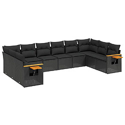 vidaXL Salon de jardin 10 pcs avec coussins noir résine tressée