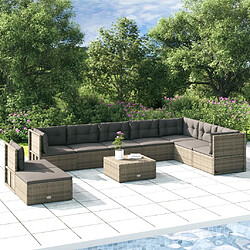 vidaXL Salon de jardin 9 pcs avec coussins Gris Résine tressée