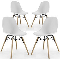 ICONIK INTERIOR Chaise de Salle à Manger - Design Scandinave - Pieds en Bois - Lot de 4 - Skögur Blanc