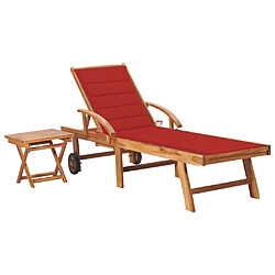 Helloshop26 Transat chaise longue bain de soleil lit de jardin terrasse meuble d'extérieur avec table et coussin bois de teck solide 02_0012652