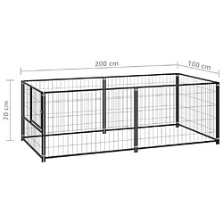 Helloshop26 Chenil extérieur cage enclos parc animaux chien noir 200 x 100 x 70 cm acier 02_0000508