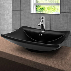 Lavabo avec vidage et trop-plein 61x45,5x18,5 cm noir en céramique ML-Design