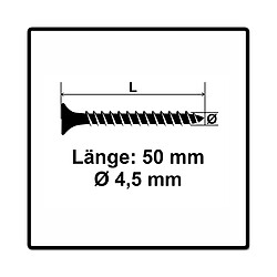 Fischer Power-Fast II FPF II Vis à bois aggloméré 4,5x50 mm, 500 pcs., tête fraisée, empreinte Torx, filetage total, zingué et passivé bleu ( 670265 )