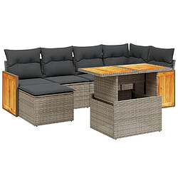 vidaXL Salon de jardin avec coussins 7 pcs gris résine tressée