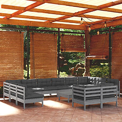 Maison Chic Salon de jardin 13 pcs avec coussins, Ensemble Tables et chaises d'extérieur gris bois de pin -GKD239208