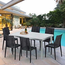 Table Rectangulaire Blanche 150x90cm Avec 6 Chaises Colorées Grand Soleil Set Extérieur Bar Café Bistrot Summerlife, Couleur: Blanc