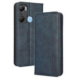 Etui en PU texture rétro, auto-absorbé magnétique avec support pour votre Infinix Hot 12 Pro 4G X668C - bleu