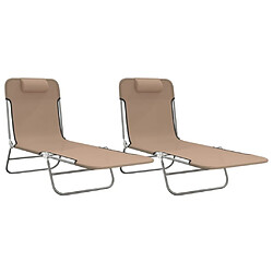 Maison Chic Lot de 2 Chaises longues pliables | Bain de soleil Relax | Transat taupe textilène et acier -GKD95993