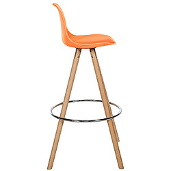 Decoshop26 Tabouret de bar chaise haute x1 repose-pieds style scandinave en plastique et PVC orange structure en bois clair rond 10_0004621