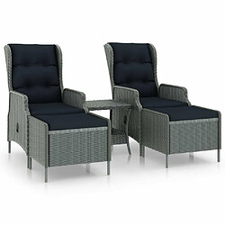 vidaXL Salon de jardin 3 pcs avec coussins Résine tressée Gris clair