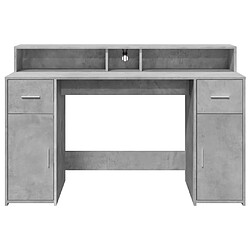 Avis Helloshop26 Bureau table poste de travail meuble d'ordinateur informatique étude et lumières LED 140 x 55 x 91cm bois d'ingénierie gris 02_0023799