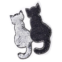 mignon chat paillettes couture applique réversible broderie vêtements correctifs noir