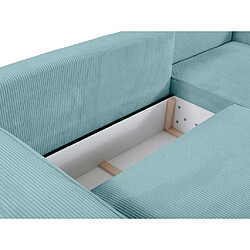 Vente-Unique Canapé d'angle droit convertible en velours côtelé bleu turquoise AMELIA pas cher