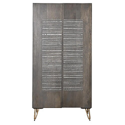 Pegane Armoire de rangement en bois sculpté coloris marron foncé et pied en métal doré - Longueur 70 x Profondeur 45 x Hauteur 142 cm