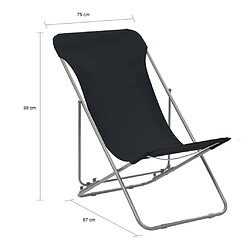 vidaXL Chaises de plage Acier et Tissu Noir - Lot de 2 pas cher