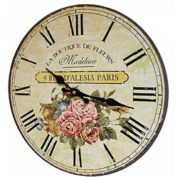 L'Héritier Du Temps Horloge Murale Pendule Ronde de Cuisine ou Salon en Bois et Papier La Boutique De Fleurs Madeleine 4x34x34cm