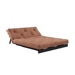 Acheter Inside 75 Canapé convertible futon ROOTS pin laqué noir matelas 140 x 200 cm coloris brun argile