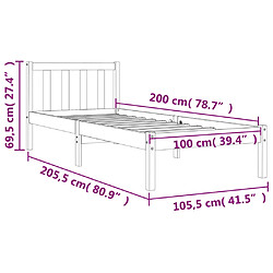 Vidaxl Cadre de lit cire marron 100x200 cm bois de pin massif pas cher