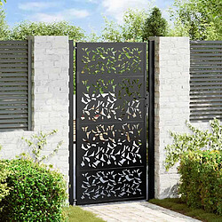 vidaXL Portail de jardin noir 105x180 cm acier conception de feuilles