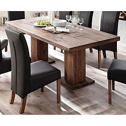 Acheter Table à manger en chêne massif patiné laqué avec 2 colonnes - L.260 x H.76 x P.100 cm -PEGANE-