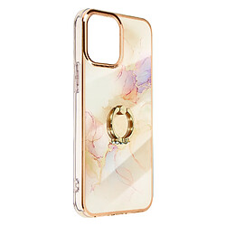 Avizar Coque iPhone 12 et 12 Pro Bi-matière Bague de maintien Motif marbre Rose gold