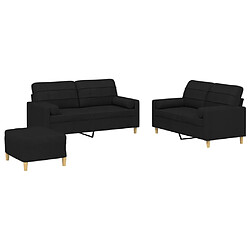 vidaXL Ensemble de canapés 3 pcs avec coussins noir tissu