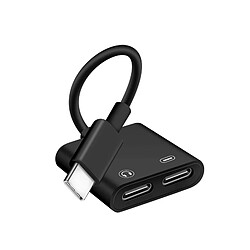 Avizar Adaptateur USB-C Mâle vers Double USB-C Femelle Audio et Charge Compact Noir