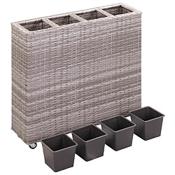 Avis vidaXL Lit surélevé de jardin à 4 pots 80x22x79 cm Résine Tressée Gris