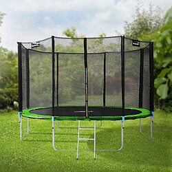 Hauki Trampoline de jardin avec filet de sécurité et échelle set complet vert Ø 427 cm pas cher