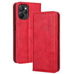 Etui en PU texture rétro, auto-absorbée magnétiquement, anti-rayures avec support pour votre Realme 9i 5G - rouge