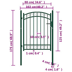 Acheter vidaXL Portail de clôture avec dessus arqué Acier 100x125 cm Vert