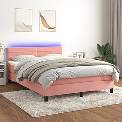 Maison Chic Lit adulte- Lit + matelas,Sommier à lattes de lit avec matelas et LED Rose 140x190 cm -GKD48527