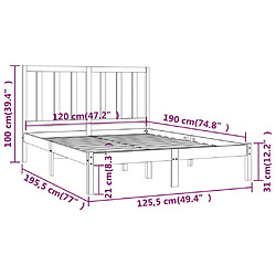 vidaXL Cadre de lit sans matelas blanc bois de pin massif 120x190 cm pas cher