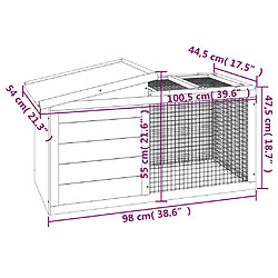 vidaXL Clapier gris 100,5x54x55 cm bois de pin massif pas cher