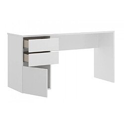 Pegane Bureau Réversible coloris blanc brillant - Longueur 139 x Profondeur 60 x Hauteur 75 cm