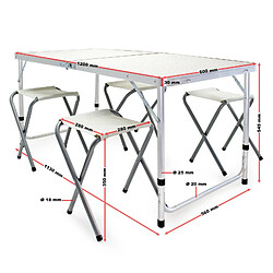 Helloshop26 Ensemble table tabourets de camping 120 cm aluminium meuble pliant jardin oudoor 16_0002494