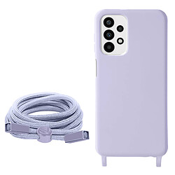 Avizar Coque Cordon pour Galaxy A23 5G et M23 5G Semi-rigide Lanière Tour du Cou violet